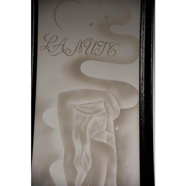 Engraved Glass Folding Screen with Oak Frame by Laurencin, 1937 For Sale - Image 3 of 17