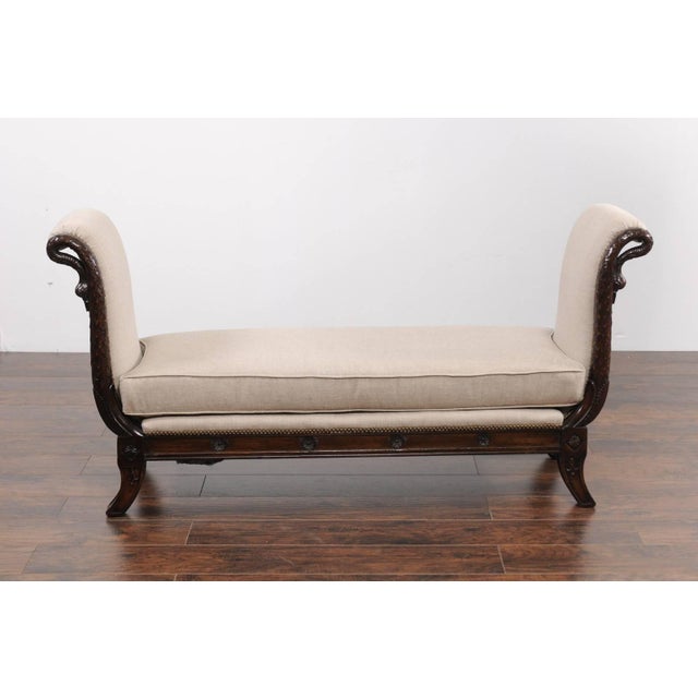 Mid 19th Century French 1860s Empire Style Walnut Bench with Out-Scrolled Sides and Swan Figures For Sale - Image 5 of 10