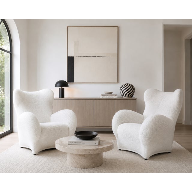 Mid-Century Modern 1960s Oversized Bunny Wing Armchairs- Set of 2 For Sale - Image 3 of 3