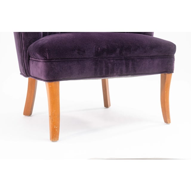 Purple Contemporary Art Deco Style Purple Velvet Channel Back Accent Lounge Chair For Sale - Image 8 of 9