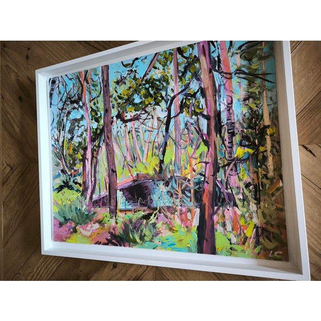 Blue Linda Clerget, Meet in the Forest, Acrylic, Framed For Sale - Image 8 of 12