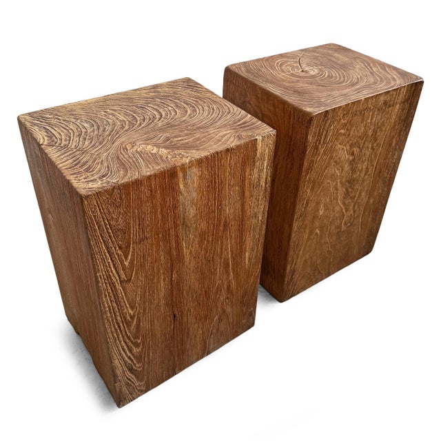 Wood Rustic Modern Solid Teak Block Vintage End / Side Table For Sale - Image 7 of 10