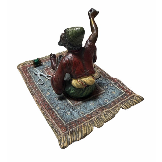 Persian Antique Vienna Bronze Sculpture a Man on Persian Rug by Franz Bergmann For Sale - Image 3 of 7