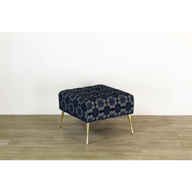 2020s Chenille Ottoman on Italian Style Metal Legs For Sale - Image 5 of 11