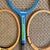 Five midcentury vintage tennis rackets in variety of colors. Great wall decor for game room. Please see condition details...