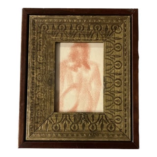 1940’s Original Female Nude Small Sepia Drawing Ornate Frame For Sale