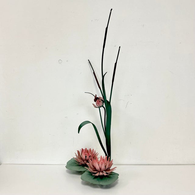 1950s Vintage Italian Boho Chic Hollywood Regency Tole Water Lilies Wall Candle Scone For Sale - Image 17 of 18