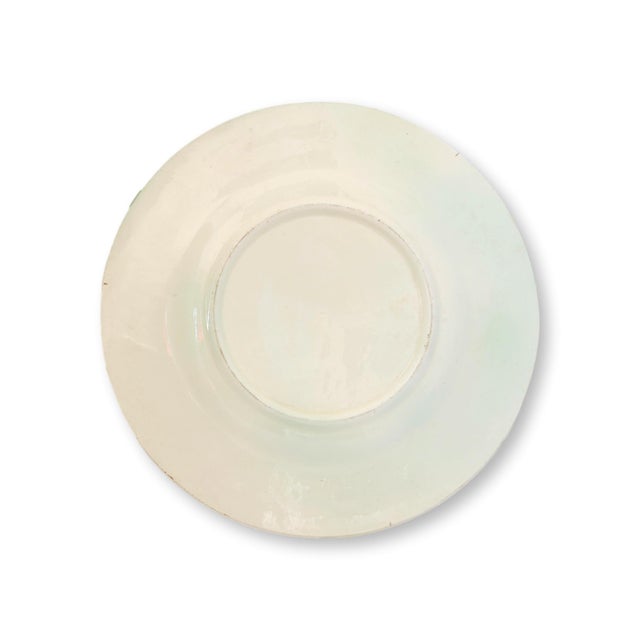 Set of four antique French majolica plates by Salins, featuring a lush Artichoke and Asparagus motif in rich greens,...