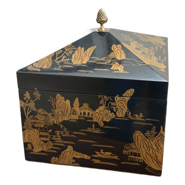 Mid 19th Century Lacquered Hand Painted Chinoiserie Chest by Maitland Smith For Sale