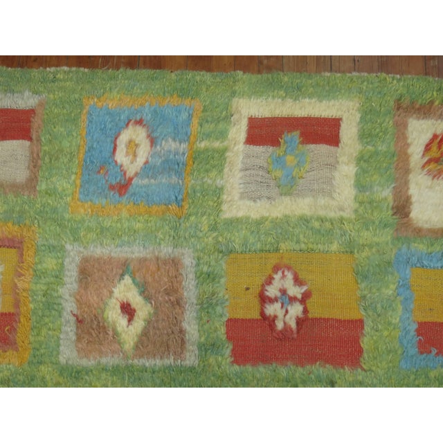 Early 21st Century Large Green Whimsical Turkish Vintage Shag Rug For Sale - Image 5 of 6