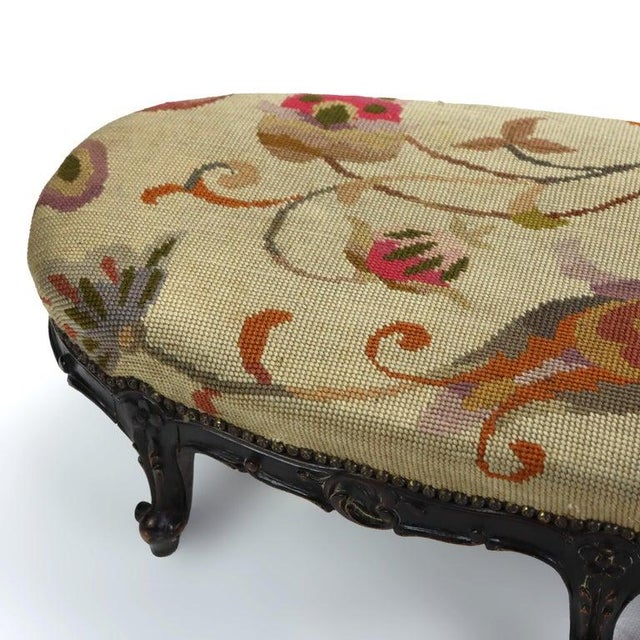 Antique Louis XIV Style Carved Walnut Tapestry Long Footstool C1890 For Sale - Image 9 of 15