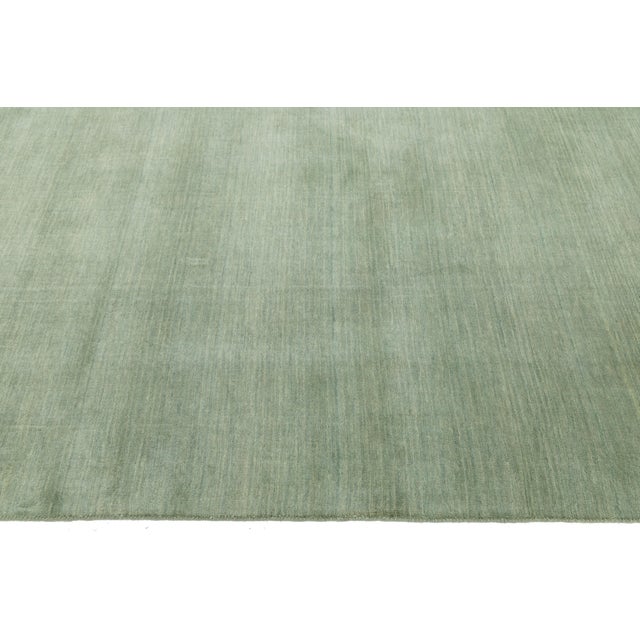 Textile Apadana's Modern Gabbeh Hand-Loom Wool Area Rug in Muted Sage Green For Sale - Image 7 of 11