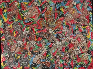 Abstract Tanzanian Modernist Figural Painting by Julius Njau