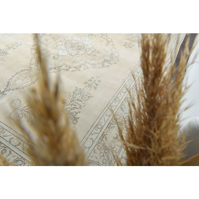 1970s Vintage Persian Handmade Wool Cotton Beige Area Rug For Sale - Image 11 of 11