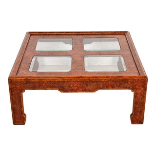 Mario Buatta for John Widdicomb Hollywood Regency Chinoiserie Faux Tortoise Shell Coffee Table For Sale