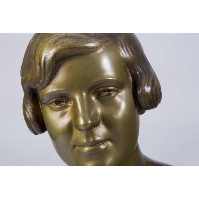 Art Deco Bronze and Marble Bust, Germany, 1920s For Sale - Image 3 of 6