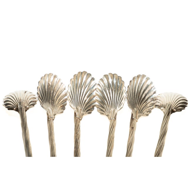 Metal Vintage Sterling Silver Coastal Clam Shell Ice Tea Spoons, Set of 6, 1960's For Sale - Image 7 of 12