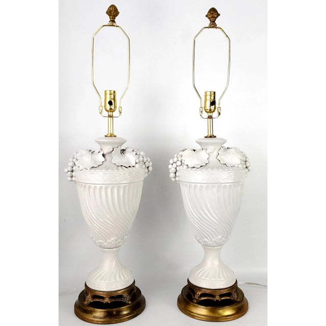 Metal Lamps Pair Italian Blanc De Chine Restored For Sale - Image 7 of 13
