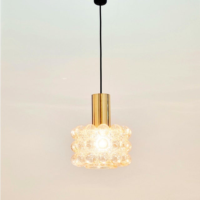 Mid-Century Space Age Amber Bubble Glass Pendant Light by Helena Tynell for Limburg, Germany, 1970s For Sale - Image 4 of 11