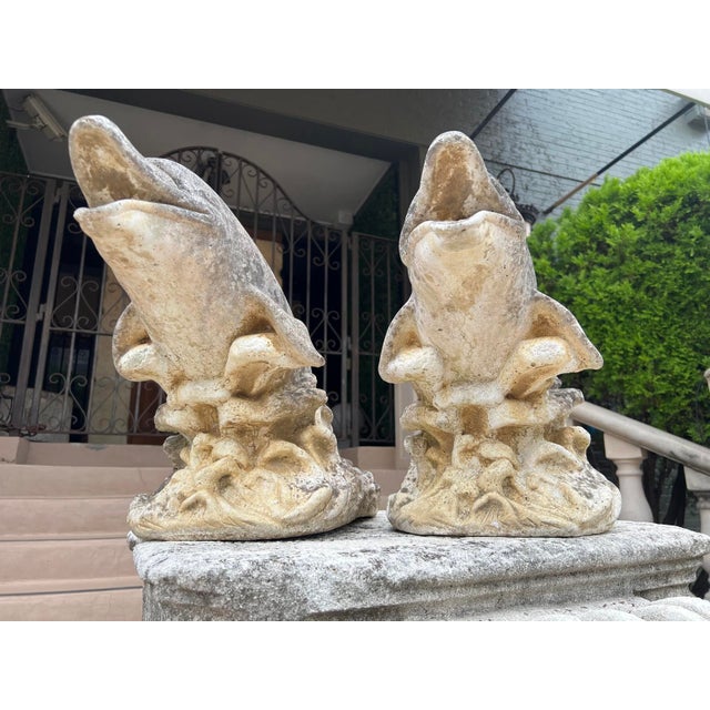 Pair of Weathered French Cement Dolphin Fountain Spouts, Circa 1970s For Sale - Image 4 of 16