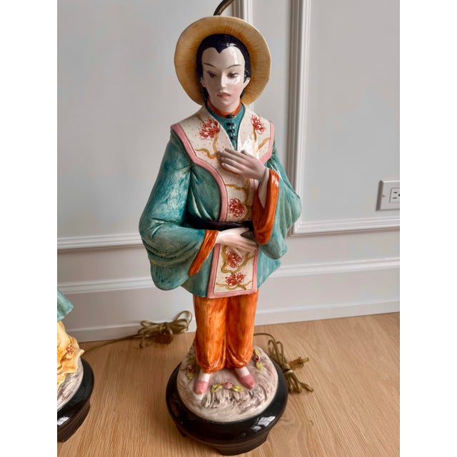 1970s 1970s Signed Domenico Poloniato Monumental Italian Chinoiserie Figural Lamps With Original Pagoda Shades - a Pair For Sale - Image 5 of 11