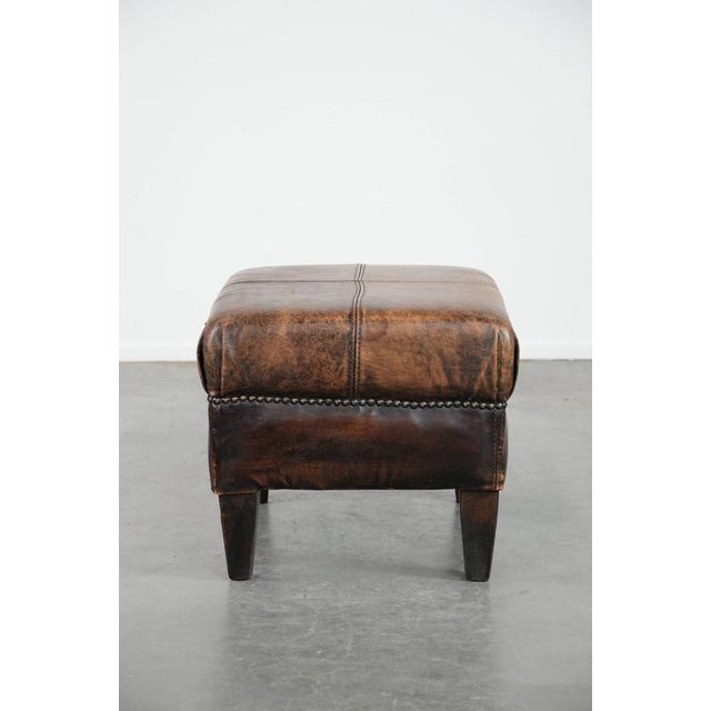 1990s Vintage Brown Sheepskin Ottoman For Sale - Image 5 of 11
