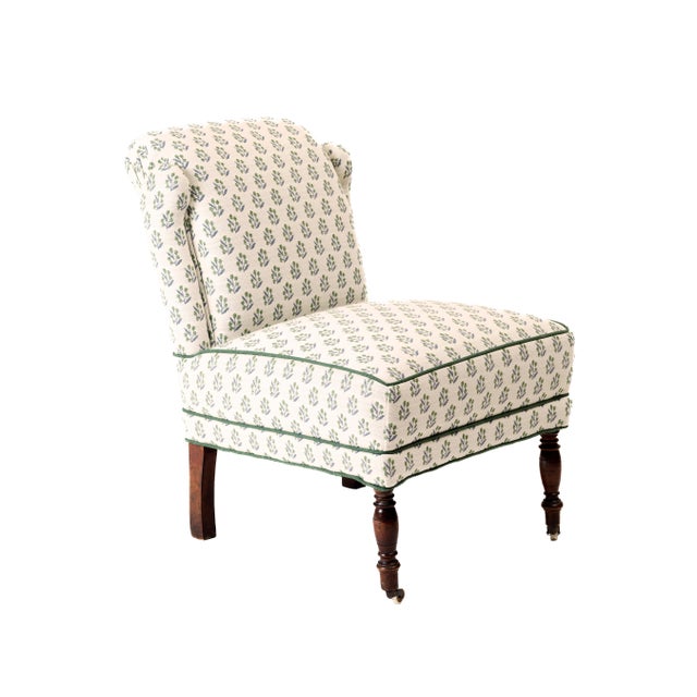 Antique White Ferrick Mason Upholstered Petite Slipper Antique Chair With Contrast Welting For Sale - Image 8 of 10