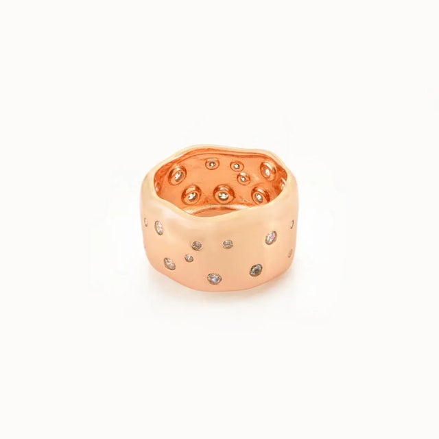 Early 21st Century 925 Solid Silver Cigar Band in Scattered Cubic Zircon Rose Gold Finish- Size 8 For Sale - Image 5 of 9