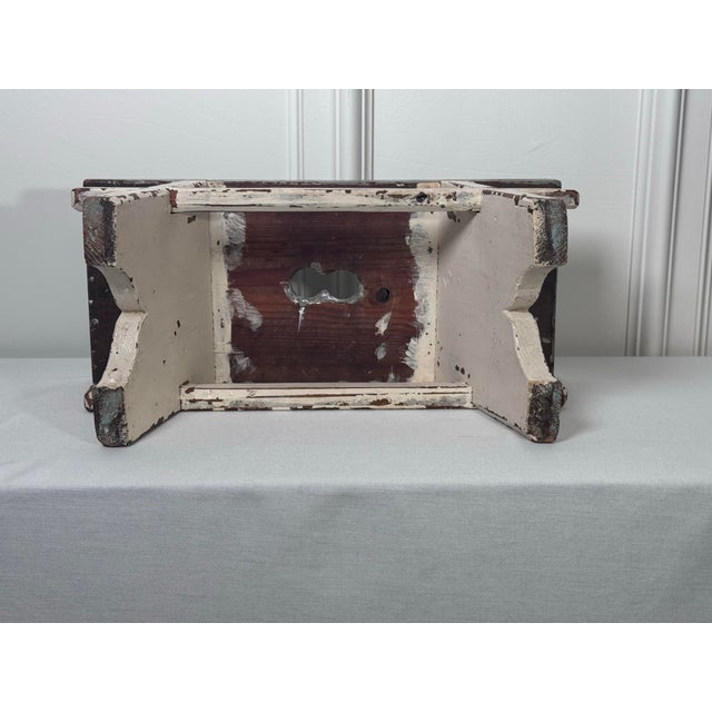 Vintage Scandinavian Folk Art Painted Solid Wood Low Stool, Dove Gray & Off White For Sale - Image 12 of 12