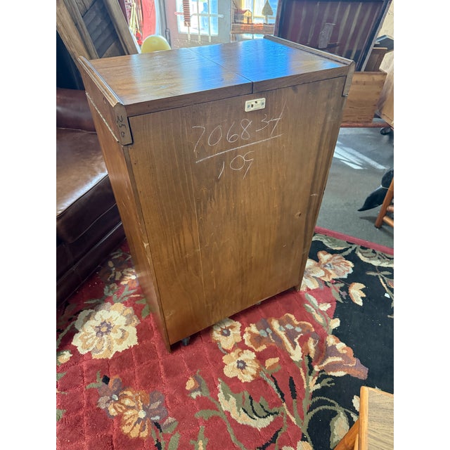 Wood 1970’s Lane Mediterranean Carved Rolling Dry Bar Cabinet With Expandable Leaves For Sale - Image 7 of 7