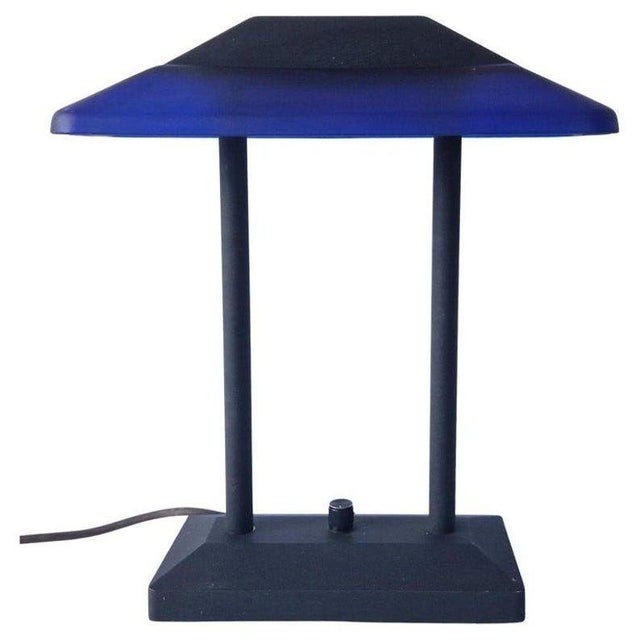 Postmodern 1980s Postmodern Memphis Blue Glass Desk Lamp Geometric Light by Robert Sonneman For Sale - Image 3 of 9