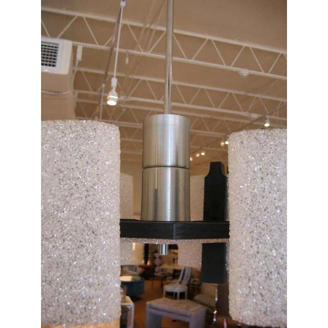 1950s Mid-Century Modern Chandelier With Crushed Acrylic Shades, Black Wood and Aluminum 1950's For Sale - Image 5 of 7