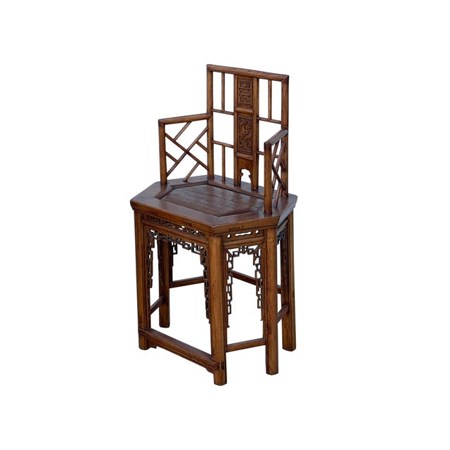 Vintage Brown Lattice Work Hexagonal Narrow Accent Armchair For Sale - Image 4 of 11