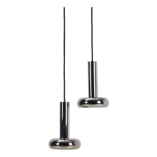 German Space Age Chrome Hanging Lamps, 1960s, Set of 2 For Sale