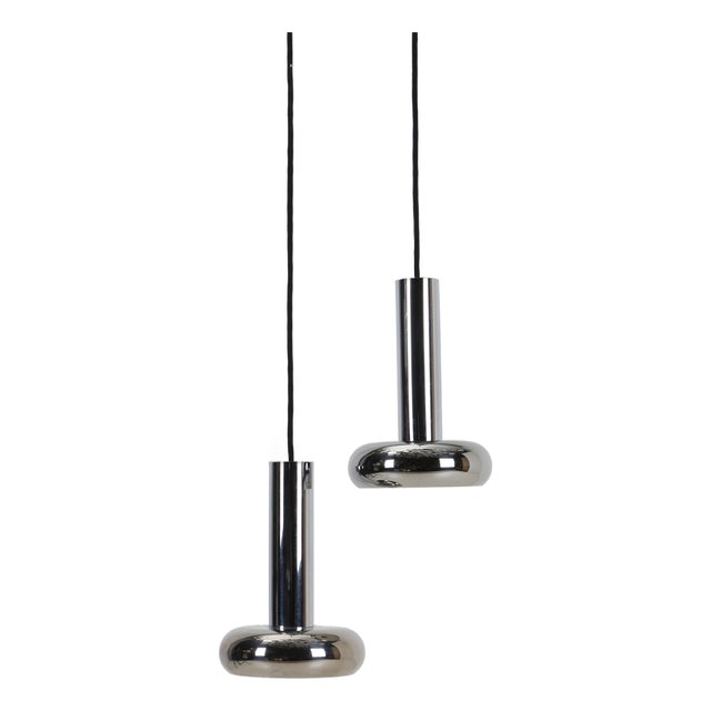 German Space Age Chrome Hanging Lamps, 1960s, Set of 2 For Sale