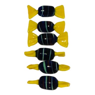 Vintage Blown Glass Wrap Candies in the Style of Murano - Set of 6 For Sale