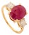 Art Deco Natural 3.19Ct Oval Cut Ruby & Diamond Ring Size 5 in 14k Yellow Gold For Sale