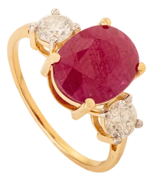 Art Deco Natural 3.19Ct Oval Cut Ruby & Diamond Ring Size 5 in 14k Yellow Gold