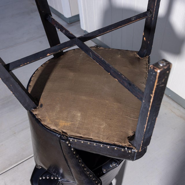 Pair of Vintage Black Vinyl Barrel Back Club Armchairs With Nailhead Trim For Sale - Image 14 of 15