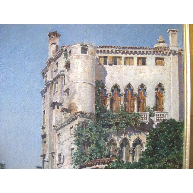 Impressionist Federico Del Campo Ornate Gilt Frame Venice Canal Antique Oil Painting For Sale - Image 3 of 10