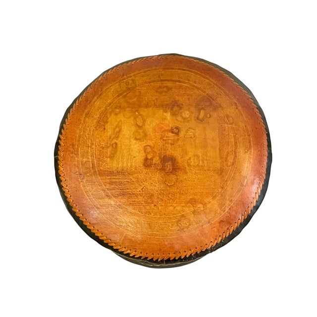 Wood Pair of Mid-Century Anglo-Indian Leather & Rattan Drum Stools For Sale - Image 7 of 17