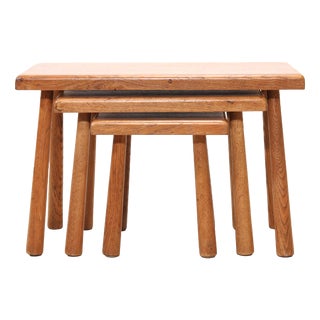 Brutalist Oak Nesting Tables, 1970s, Set of 3 For Sale