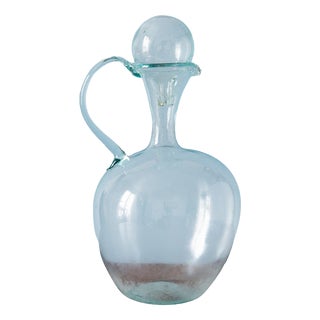 19th Century Spanish Teal Blown Glass Carafe with Stopper For Sale