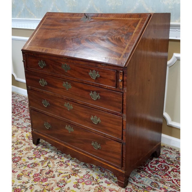 Antique Inlaid Mahogany American Federal Hepplewhite Slant Top Desk