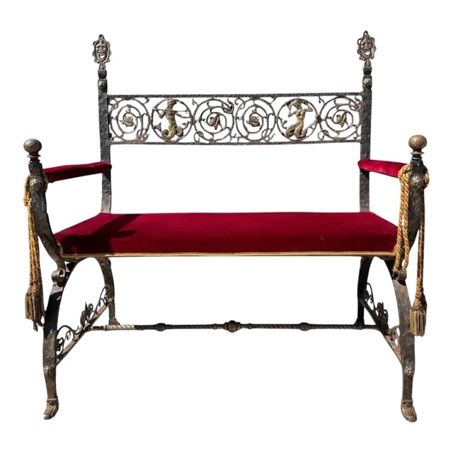 1920s Addison Mizner Bronze and Wrought Iron Bench For Sale