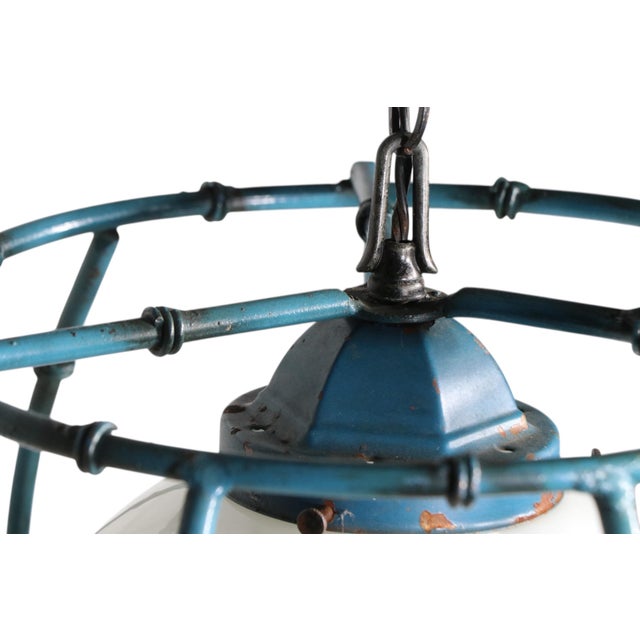 Mid 20th Century Mid Century Modern Faux Bamboo Metal Cage Chandelier With Ball Center Globe For Sale - Image 12 of 12