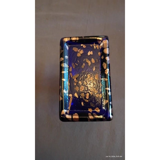 Murano Style Cobalt Blue Glass Vase With Gold Flecks – Mid Century Modern Decorative Accent For Sale - Image 4 of 11