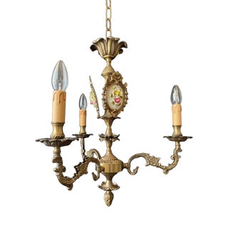 Antique Chandelier with Ceramic Decorations, 1960s For Sale