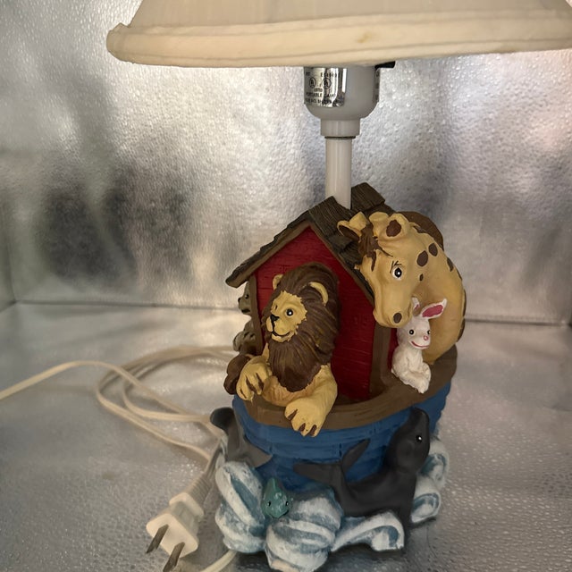 Vintage Hand Painted Resin Noah’s Ark Lamp For Sale In Boston - Image 6 of 12