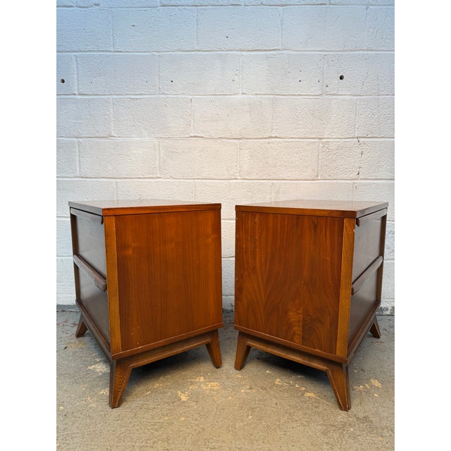 Wood Mid-Century "Distinction" Walnut Night-Stands by Unagusta, Pair For Sale - Image 7 of 17